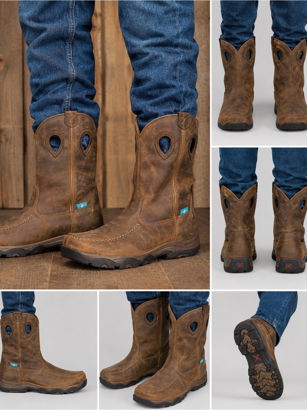 Twisted X Men’s Waterproof Leather Cowboy Workwear Boots Brown Pull On Size 12M